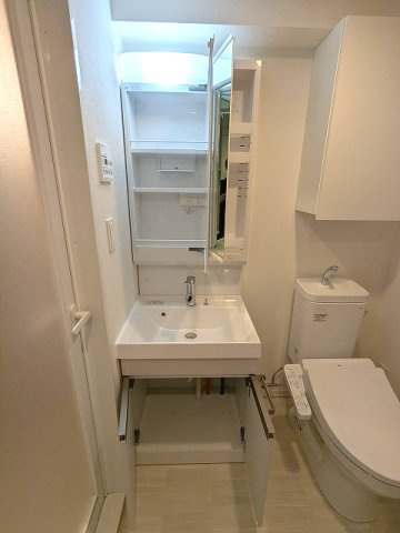 URBAN PARK日暮里Ⅱの設備|独立脱衣洗面室、2面鏡付ハンドシャワー付洗面台