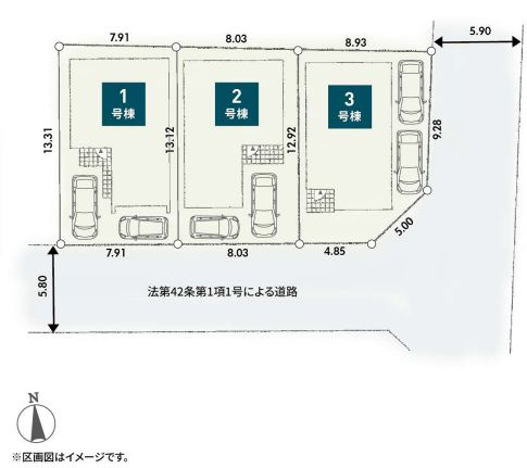 伊勢原市高森2丁目新築戸建て　第3-3号棟の区画図|配置図「伊勢原市高森2丁目新築戸建て」