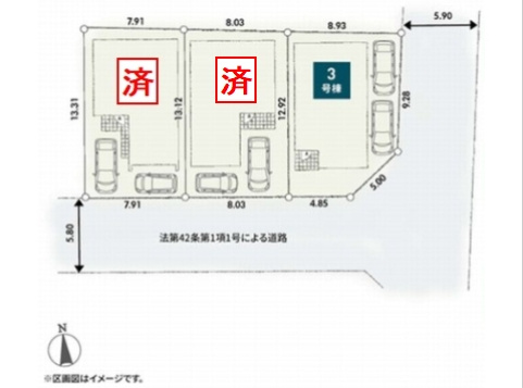 【仲介手数料０円】伊勢原市第3高森　新築一戸建て　3号棟　全3棟の区画図|伊勢原市第3高森　新築一戸建て　全3棟