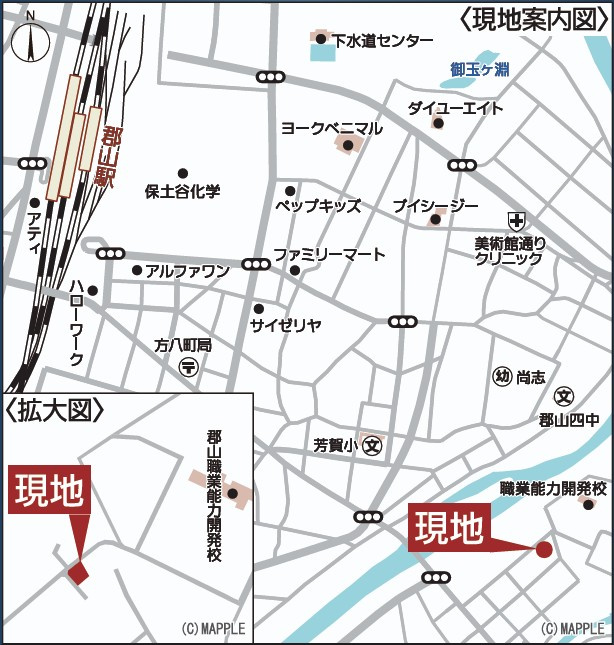 新築戸建・新築建売　郡山市水門町第1　芳賀小・第四中の地図|現地案内図