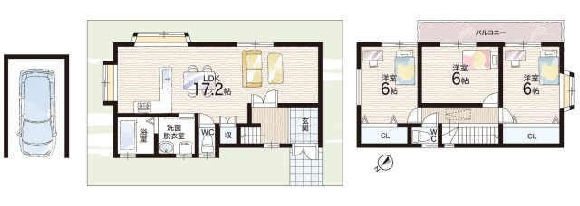 枚方市香里園東之町　中古一戸建ての間取り|3LDK＋　広さのある屋根裏収納あり♪