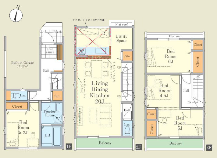 和光市南1丁目　三方角地×二方道路　開放的なロケーション　限定2棟の間取り|2号棟　3(4)LDK+ビルトイン車庫　敷地面積 65.10ｍ2　建物面積 113.02ｍ2(車庫部分 11.17ｍ2含む)