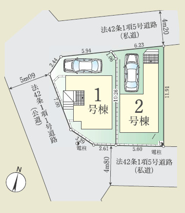 和光市南1丁目　三方角地×二方道路　開放的なロケーション　限定2棟の区画図