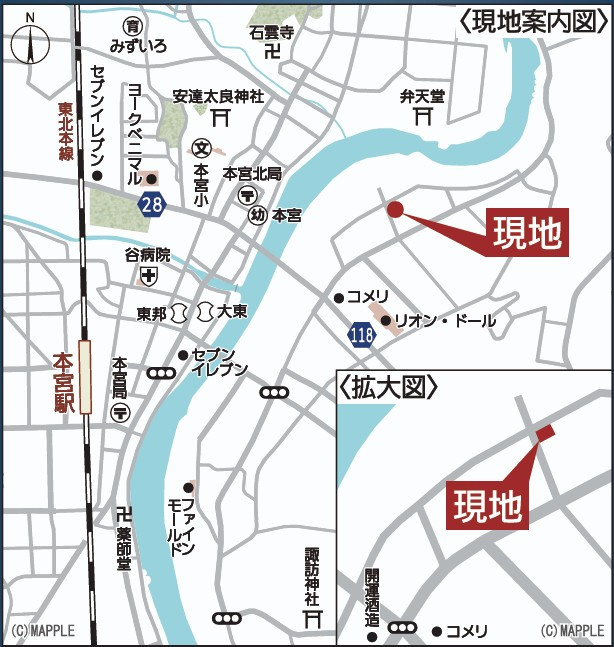 新築戸建・新築建売　本宮市高木第8　本宮小・本宮第一中の地図|現地案内図