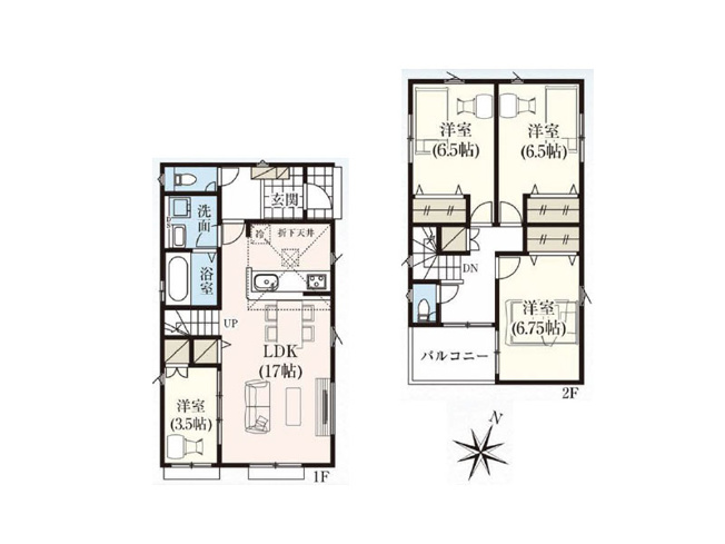 【間取り】 | 富士見市水谷東1丁目　新築一戸建住宅　全4棟　(ふじみ野店) | 3号棟/キッチンと洗面室の行き来がしやすく家事効率の良いプラン。バルコニーは居室を通らず出入りできるのでお洗濯に大変便利です。