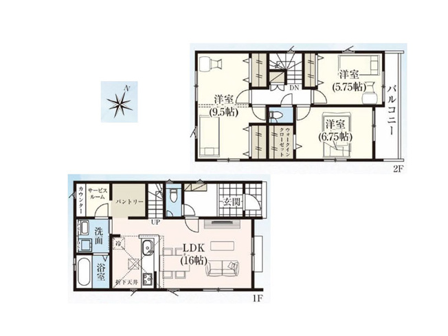 【間取り】 | 富士見市水谷東1丁目　新築一戸建住宅　全4棟　(ふじみ野店) | 1号棟/パントリー、サービスルーム、WICなど収納豊富な3LDK。お子様が大きくなった際には、主寝室を2部屋に分けることで4LDKへの間取り変更も可能です。(間仕切り壁工事/別途有償)