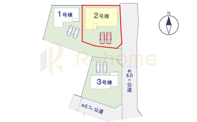 水戸市元吉田町14期　新築戸建て　2号棟の区画図|大きなお買い物だからこそ、メリット・デメリットを伝えさせて頂きます。
R-homeにお任せください♪