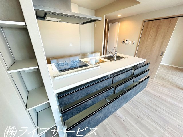 【キッチン】 | ファミール北大阪パークサイド | システムキッチン／カウンター側にもスライド収納と可動棚がございます！