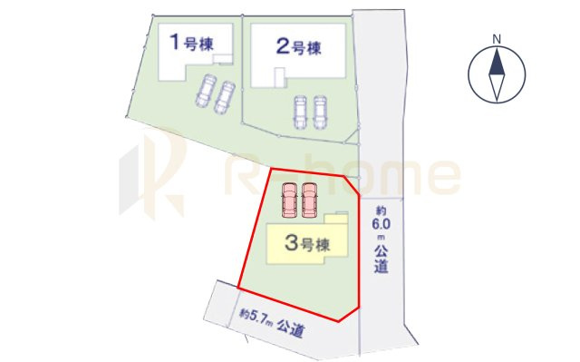 水戸市元吉田町14期　新築戸建て　3号棟の区画図|大きなお買い物だからこそ、メリット・デメリットを伝えさせて頂きます。
R-homeにお任せください♪