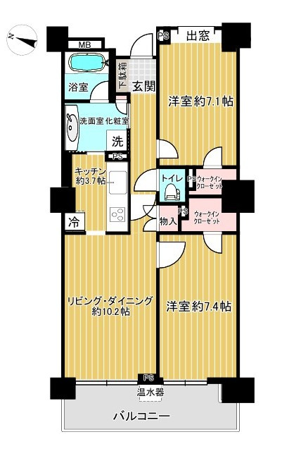 パークハウスさいたま新都心MIDTOWERの間取り|パークハウスさいたま新都心MIDTOWER、2LDK、専有面積65.03m2、バルコニー面積11.06m2