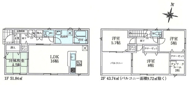 飯能市双柳・全1棟　新築一戸建　～テレワークルームあり～の間取り|広々としたバルコニーやテレワークルームのある4LDK