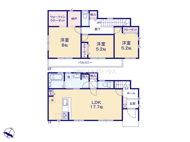 鴻巣市小松1丁目　新築一戸建て　（14区画）　02の間取り|鴻巣市小松1丁目　新築一戸建て　（14区画）　02、3LDK、土地面積207.22m2、建物面積96.88m2