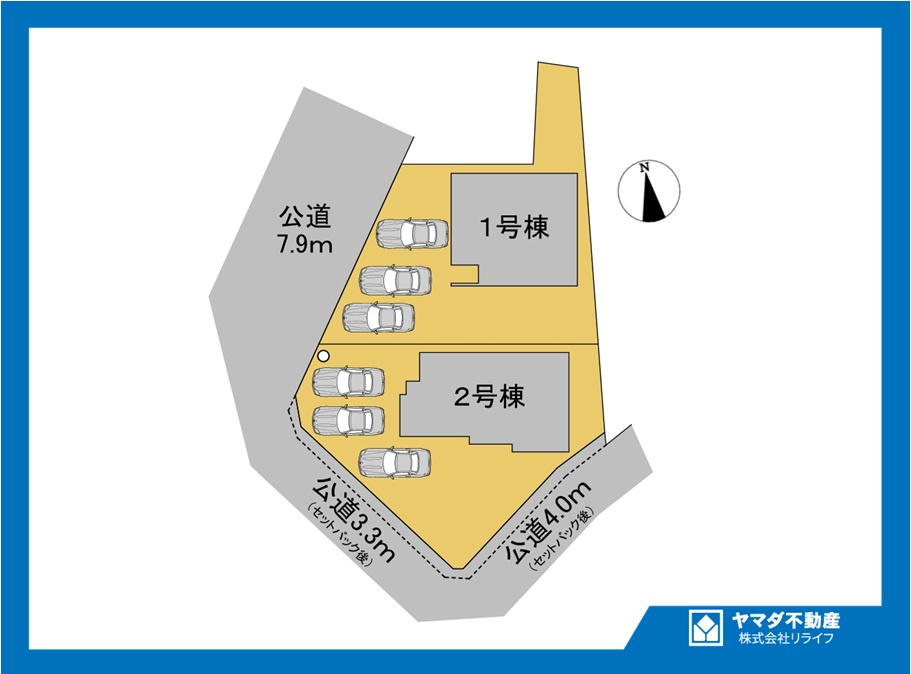 ブルーミングガーデン　江南市島宮町巡見　全２区画分譲の区画図|■区画図
■YAMADA電機の　ヤマダ不動産　株式会社リライフ　
いつでもお問合わせ下さい。