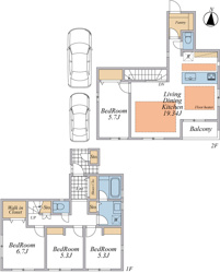 【参考プラン】 | LDK19帖以上+車庫2台付4LDK（建物価格3300万円、建物面積99.70平米）