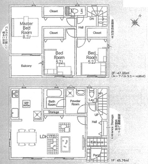 【間取り】 | 中央区上溝  5号棟 第140 | 都市ガス　防犯カメラ（利用時Wifi接続必要）　人感センサー付玄関灯　インナーバルコニー　浴室乾燥機+窓　全居室収納　LDK17.7帖