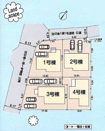 仲介手数料無料　リーブルガーデン所沢市北野南第2・新築全4棟の区画図