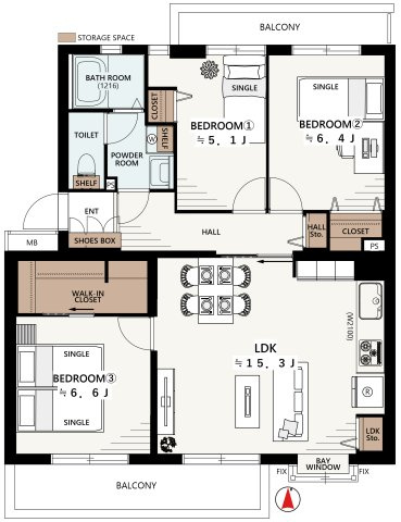 新蓮根団地12号棟の間取り|3LDK