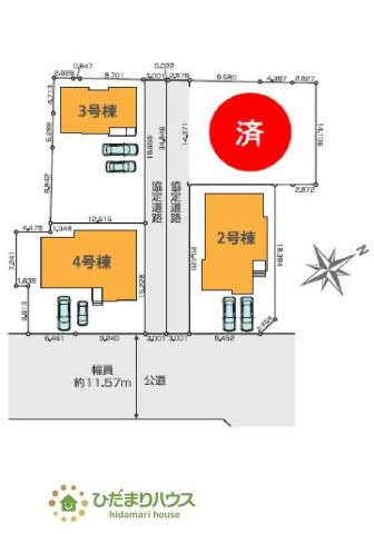 【区画図】 | ひたちなか市足崎1期　新築戸建　2号棟 | 前面道路が広く、車の出し入れしやすい。