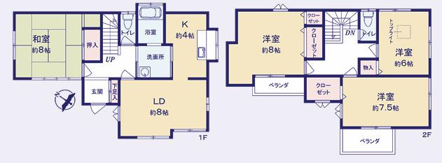 久喜市栄１丁目　中古一戸建ての間取り|主寝室は8帖と大きなベッドを置いてもゆとりのある間取りです♪