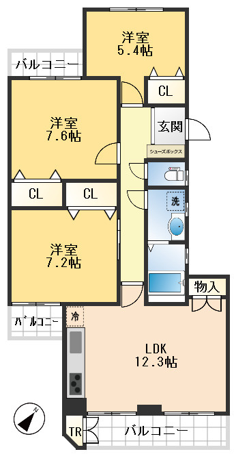 公社山田西第一次団地A3棟の間取り