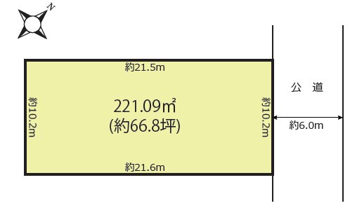 『鴻巣駅』東口18分。約66坪の住宅用地。の区画図|約66坪の整形地。前面道路は幅員6m。