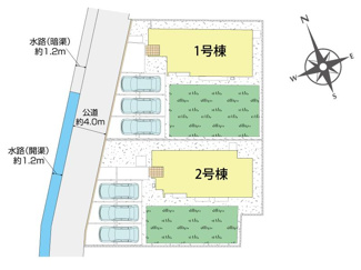 【区画図】 | 中央市西花輪 オール電化新築 全2棟 2号棟 74坪全室南向 | 2号棟区画図　カースペース並列3台
