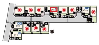 東村山市久米川町2丁目・全13棟　新築一戸建　D号棟の区画図|【全13棟・D号棟】南道路につき陽当たり良好！カースペース2台分(車種による)