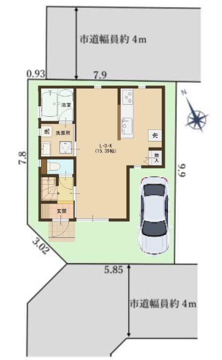 越谷市宮本町3丁目　新築戸建の区画図