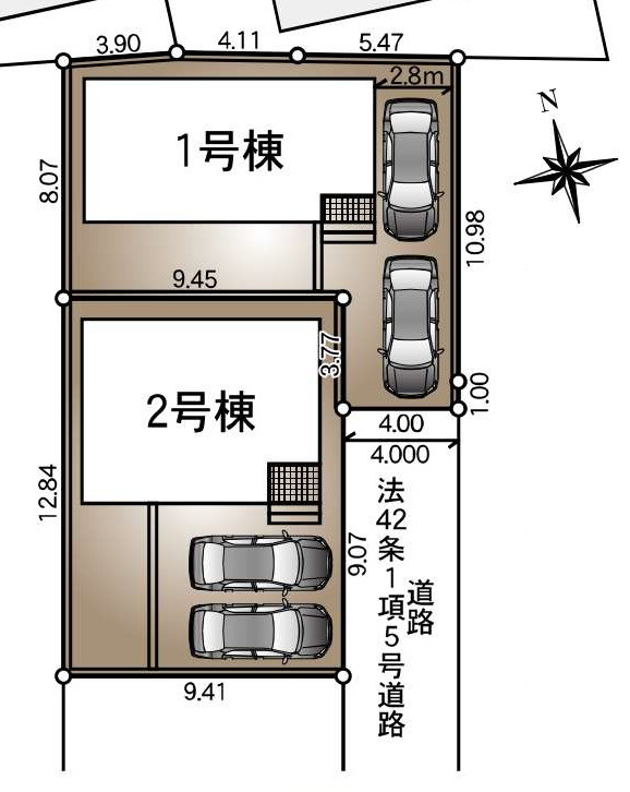 秦野市室町第2　新築戸建　全2棟1号棟の区画図