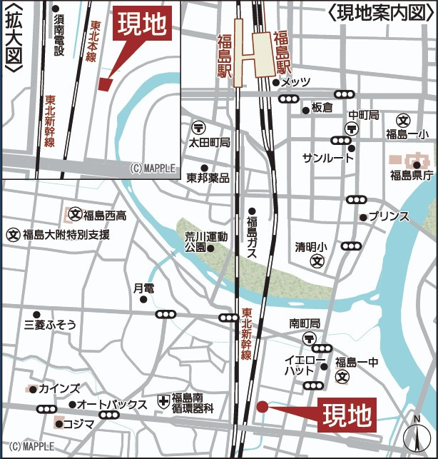 新築戸建・新築建売　福島市郷野目第3　清明小・福島第一中の地図|現地案内図