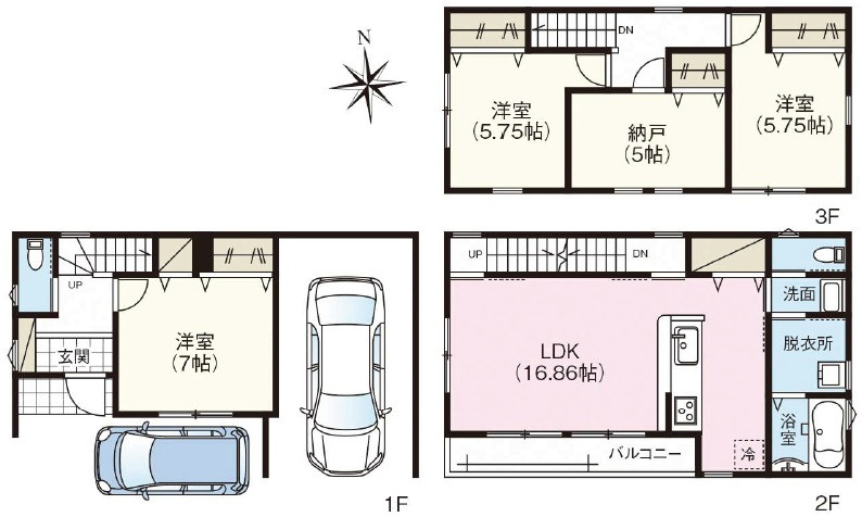 広島市中区吉島西２丁目　新築一戸建ての間取り