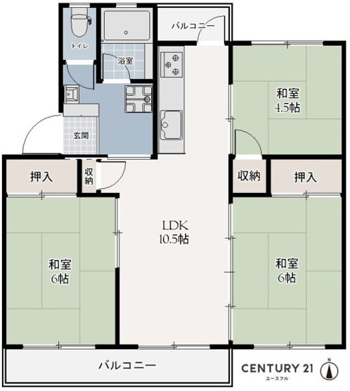 【間取り】 | 新金岡3丁1番G住宅2棟 | 専有面積:57.35平米　バルコニー面積:6.00平米　間取り:3LDK