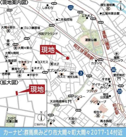 【新築】みどり市大間々町大間々第12　限定１棟　クレイドルガーデン　新築建売の地図