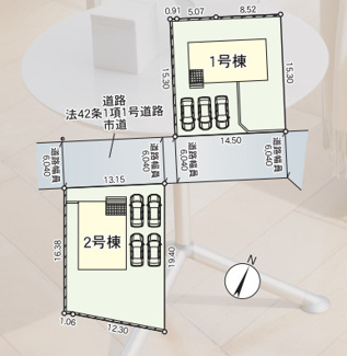 【区画図】 | 山梨市下石森 新築全2棟 2号棟 車並列2台×2列の合計4台 | 2号棟区画図　開発分譲地の一角