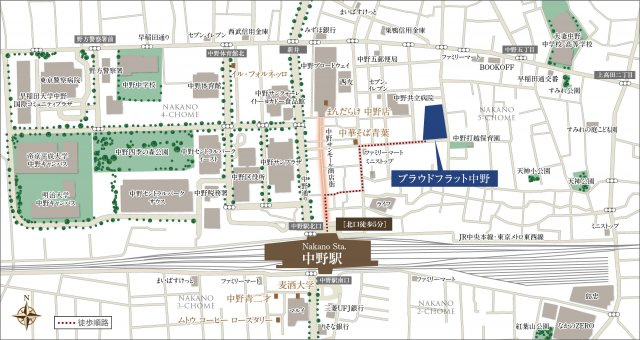 プラウドフラット中野の地図