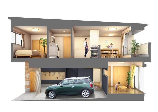 仮称）西之島中屋敷６８８連家轟の外観パース|西側から2戸目の物件がC号室になります。