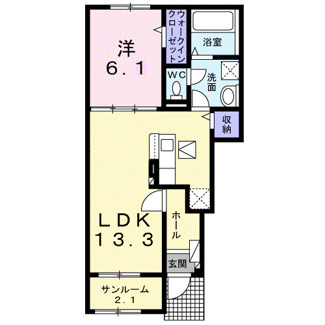 【間取り】 | ウッドスプリング山根　Ａ　1ＬＤＫＴＳ