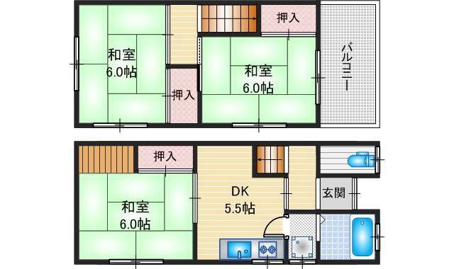 水尾連棟貸家の間取り