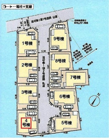 東村山市久米川町3丁目・全9棟　新築一戸建　4号棟　の区画図|【全9棟・4号棟】土地面積113.02平米（約34.18坪）