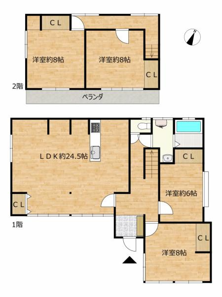 八戸市大字糠塚字南長市の区画図|【リフォーム予定区画図】外構工事後は普通車2台と軽１台駐車可能になる予定です。