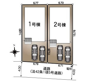 駐車並列2台可能　上高丸第1　新築2区画　2号棟の区画図