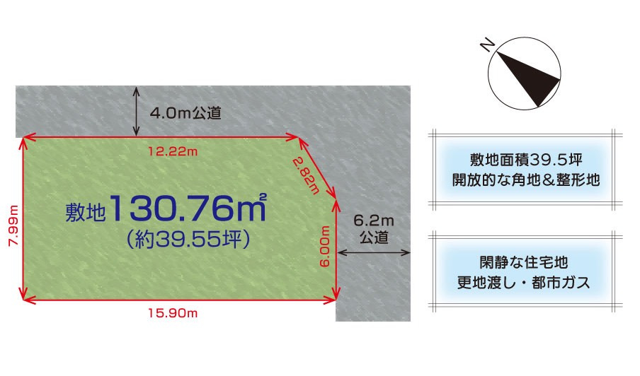 川越市木野目　売地の区画図|■角地■１３０㎡以上■都市ガス、本下水