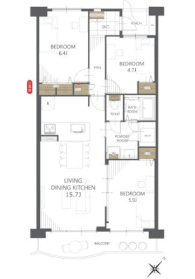稲毛パークハウスA棟の間取り