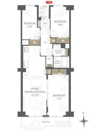 ボナハイツ中川３号棟の間取り|3LDK 南向き 2階部分