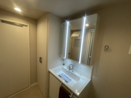 南浦和センチュリーマンションの独立洗面台|朝の支度にも助かる、独立の洗髪洗面化粧台