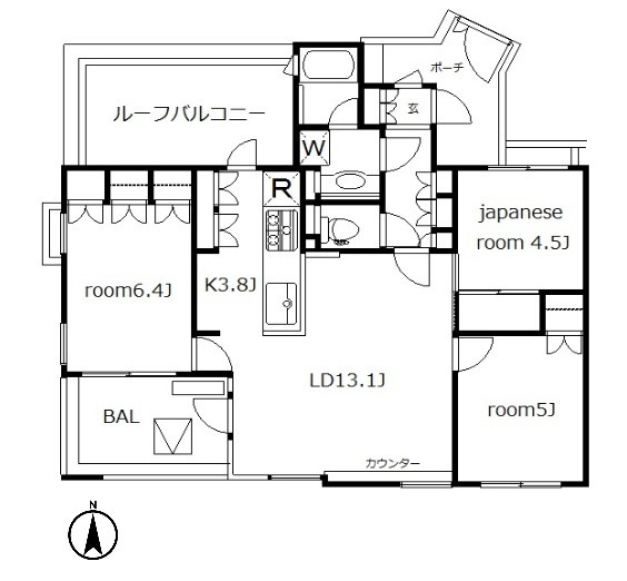 ジェイパーク駒沢大学ルミナヴェール　分譲　3方角部屋　ルーフバルコニーの間取り
