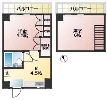 リッチハイツ　陽当たり良好　メゾネット　の間取り