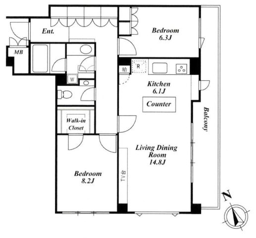 ガーデン東が丘アネックス　角部屋　南東向き　ウォークインクローゼットの間取り