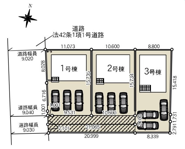 【新築住宅】吉見町東野第20 全3棟の区画図