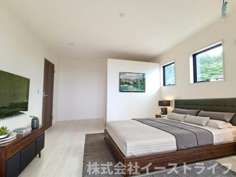 【新築戸建】　いわき市小名浜下神白第4　全2棟　長期優良住宅の寝室|同社施工写真の寝室に家具を配置したイメージ画像です。
※本画像はCGで作成しており、実際に現地に 家具は置かれておりません。また、価格に 家具は含まれておりません。
